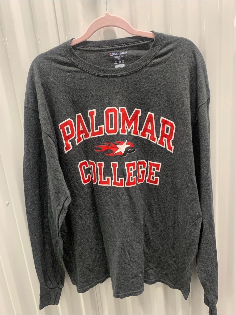 Champion Palomar College Charcoal Crewneck Long sleeve Shirt - Gray/Red - Picture 1 of 4